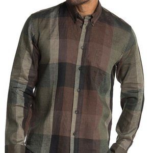 Billy Reid LARGE Tuscumbia Plaid Linen Shirt.Button down.Patch pockets .